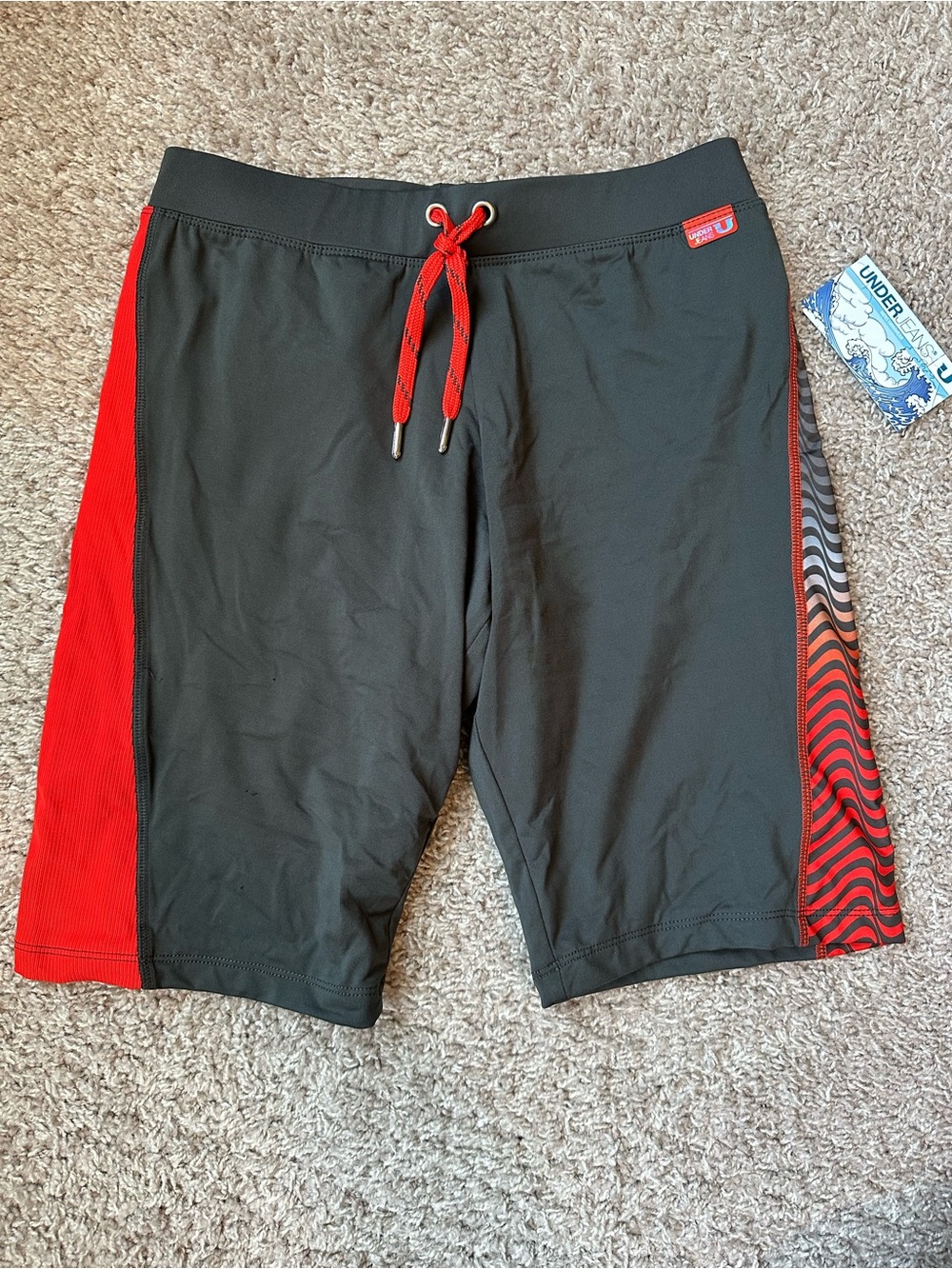 UnderJeans Men’s Black & Red Swim Rashguard Shorts